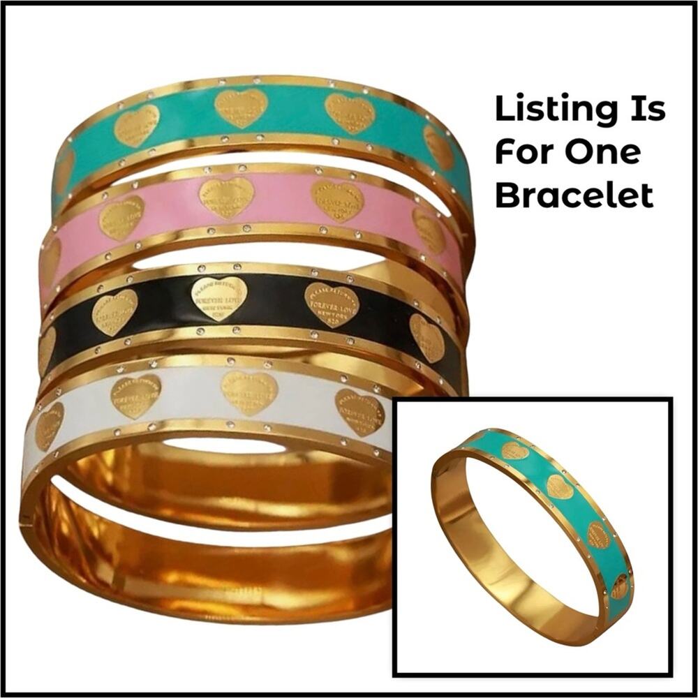 NEW Dainty Gold  Multicolor Heart Bracelet Stainless Steel Rhinestones Bangle
